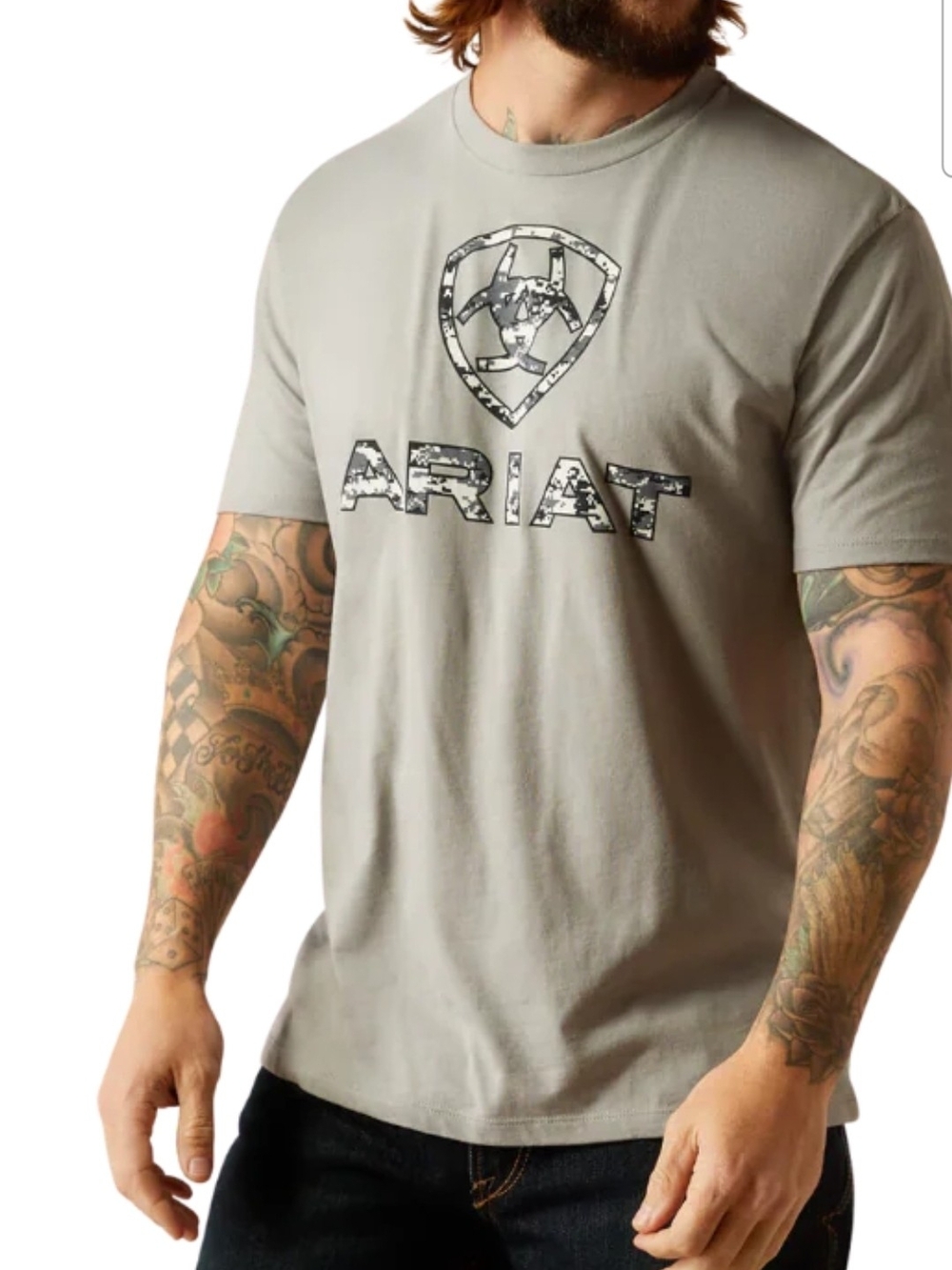 Ariat Light Gray Tee with Camouflage Logo
